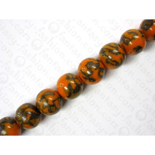 Orange resin ball beads w. anay inlay, ca.25mm
