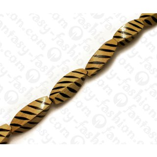 Wood beads Twisted WhiteWood beads with Black Stripes ca. 25mm / 16pcs.