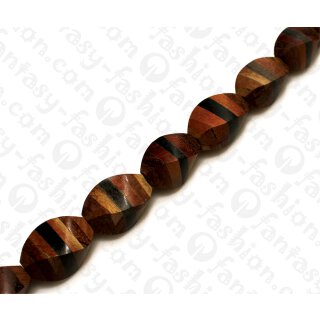 Wood beads Twisted Sebucao, Patikan and Black Kamagong ca. 31mm / 12pcs.