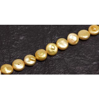 Freshwater Pearl Beads Yellow / flat round / 11mm.