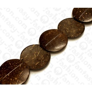 Kokos Perlen Flat Round with Two Holes Natural Tiger ca. 40mm / 10pcs.