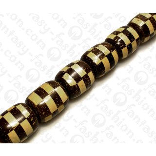 Kokos Perlen Rounded Barrel White and Natural Tiger ca. 34mm / 11pcs.