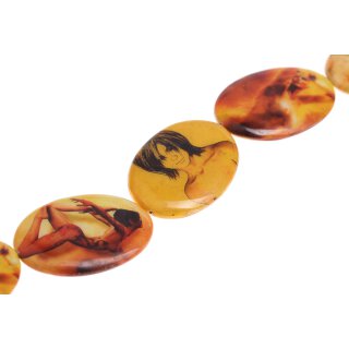 Papercoated Beads faces yellow-orange flat oval / 60x40mm.