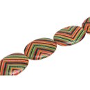 Papercoated Beads abstract green print flat oval / 60x40mm.