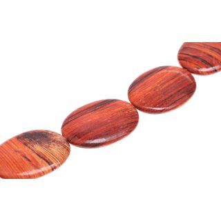 Papercoated Beads abstract red orange print flat oval / 60x40mm.