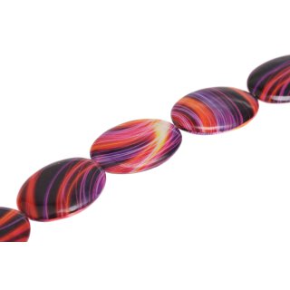 Papercoated Beads abstract multicolored print flat oval / 60x40mm.