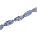 Papercoated Beads floral design blue-white long oval /...