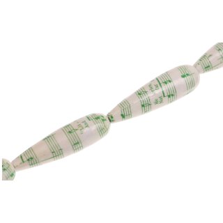 Papercoated Beads green notes w white background teardrop / 50mm.