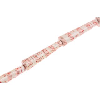 Papercoated Beads red notes w white background teardrop / 50mm.