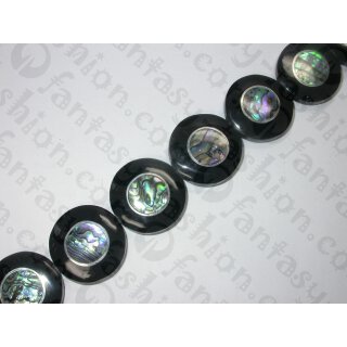 Resin with paua shell inlay, round, ca. 32x8mm