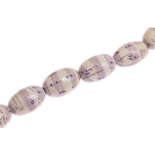 Papercoated Beads purple notes w white background oval / 25mm.