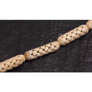 Bone Beads Beige Hand carved Tube rounded / 36x10mm. / 11pcs.