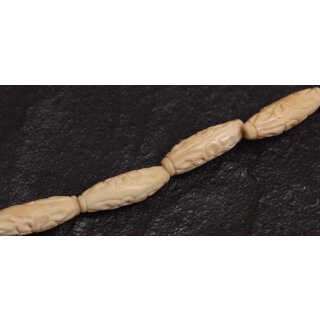 Bone Beads  Beige carved flower oval rounded / 20x7mm.