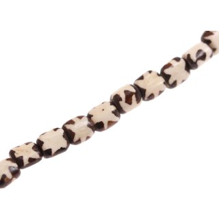 Knochen Perlen  Batik-brown square rounded / 10mm.