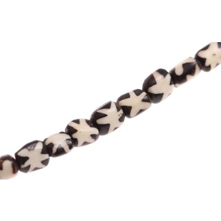 Bone Beads  Batik-black square rounded / 10mm.