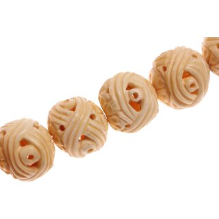 Vintage carved Knochen Perlen Beige round / 25mm. / 6pcs.