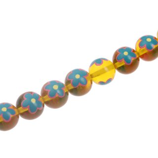 Resin Beads Yellow with Flower design Round / 20mm / 21pcs.