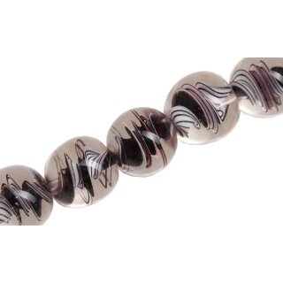 Glass Beads Shiny Transparent with spiral brown round / 20mm / 21pcs.