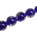 Glass Beads Shiny Transparent with spiral blue round /...