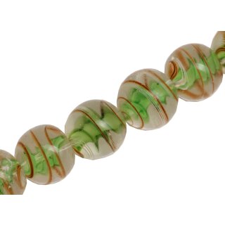 Glass Beads Shiny Transparent with spiral Green round / 21mm / 18pcs.