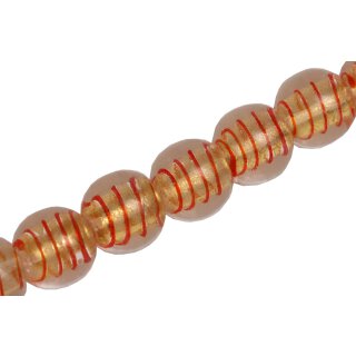 Glass Beads Shiny Transparent with spiral gold  orange round / 20mm / 20pcs.