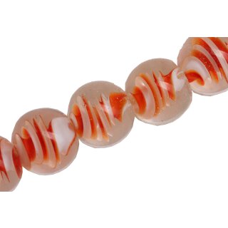 Glass Beads Shiny Transparent with spiral white  orange round / 20mm / 20pcs.