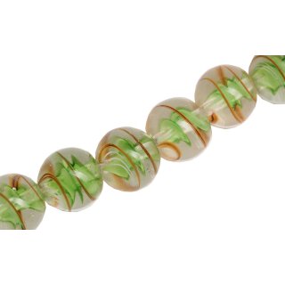 Glass Beads Shiny Transparent with spiral Green round / 15mm / 28pcs.