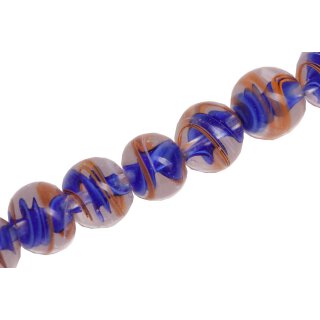 Glass Beads Shiny Transparent with spiral orange blue round / 15mm / 27pcs.