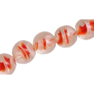 Glass Beads Shiny Transparent with spiral orange white round / 15mm / 27pcs.