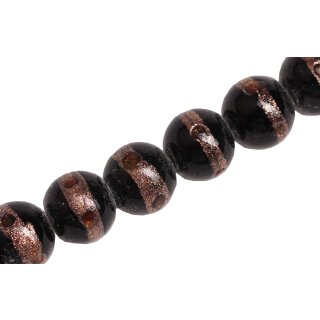 Glass Beads Shiny with design  Black round / 15mm / 29pcs.