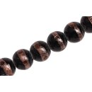 Glass Beads Shiny with design  Black round / 15mm / 29pcs.