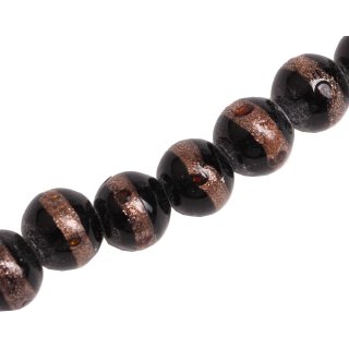 Glass Beads Shiny with design  Black round / 12mm / 34pcs.