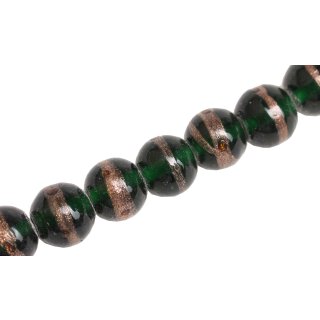 Glass Beads Shiny with design  Green round / 12mm / 36pcs.