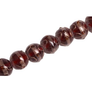 Glass Beads Shiny with design  red   round / 15mm / 30pcs.