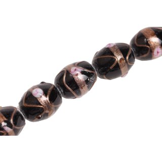 Glass Beads Shiny with design  Black oval / 21x16mm / 20pcs.