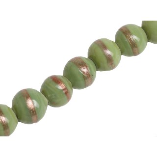 Glass Beads Shiny with design  Green round / 12mm / 35pcs.