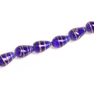 Glass Beads Shiny Spiral blue with gold teardrops / 15mm / 27pcs.