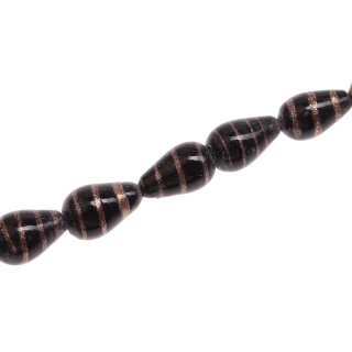 Glasperlen Shiny Spiral black with gold teardrops / 16mm / 25pcs.