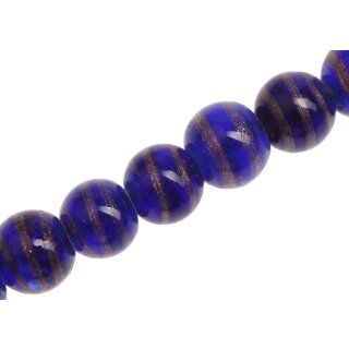 Glass Beads Shiny Spiral blue with gold round / 10mm / 39pcs.