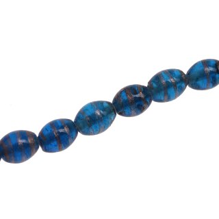 Glass Beads Shiny Spiral blue with gold oval / 15mm / 26pcs.
