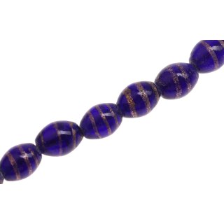 Glass Beads Shiny Spiral dark blue with gold oval / 15mm / 26pcs.