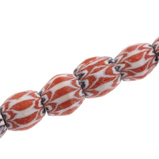 Chevron Glass beads with orange white oval / 15mm / 24pcs.