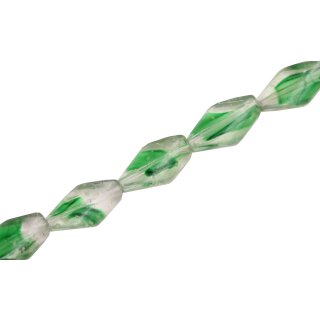 Glass Beads Shiny Transparent with green Twisted / 16x10mm / 20pcs.
