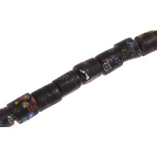 Glass Beads Matt with design black Tube / 15x13mm / 26pcs.