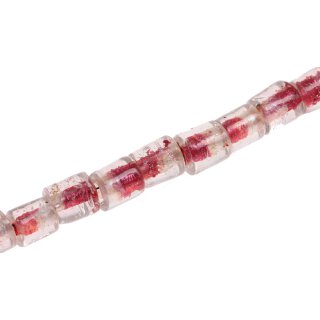Glass Beads Shiny Transparent  white/red Tube / 13mm / 32pcs.