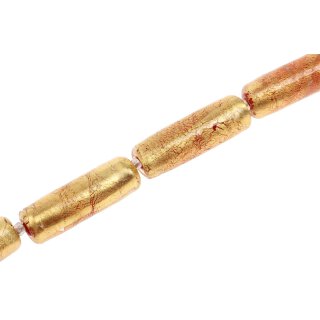 Glasperlen Shiny – Red/Gold tube / 38x12mm / 10pcs.