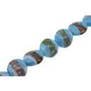 Glass Beads Shiny w design Sky blue flat oval / 30mm /...