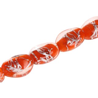 Glass Beads Shiny w design Orange oval / 30mm / 13pcs.