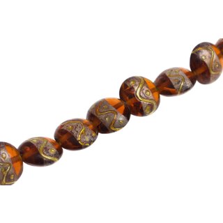 Glass Beads Shiny w design – Brown flat oval / 25mm / 16pcs.
