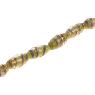 Glass Beads Shiny w design – Green blue gold oval / 30mm / 13pcs.